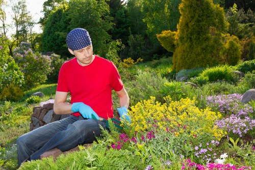 Garden maintenance team clearing overgrown vegetation in Uxbridge
