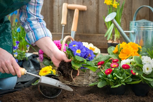 Autumn garden cleanup with fallen leaves and pruning in Uxbridge